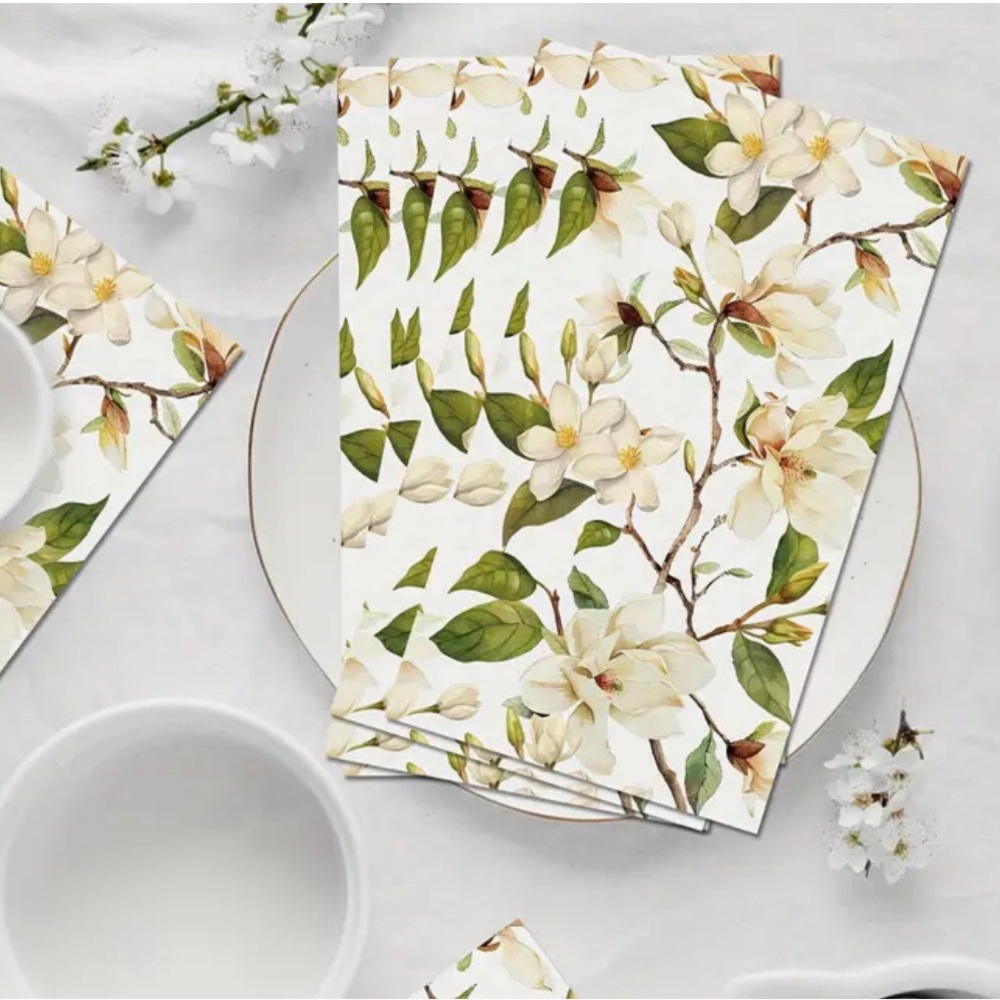 Magnolia Floral Themed Guest Towels Dinner Napkins, 20-ct